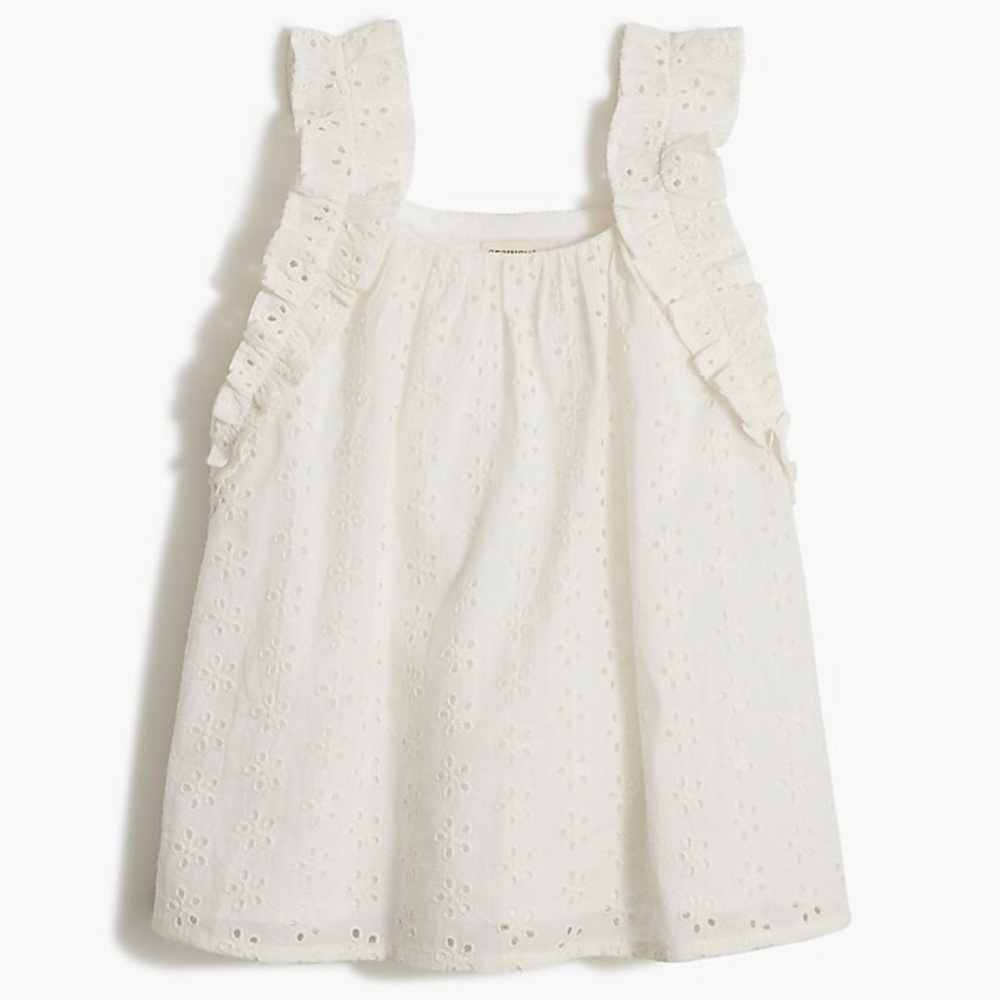 Crewcuts Girls Eyelet Shirt Cotton Sleeveless Ruffled Sleeveless Top, Size 10